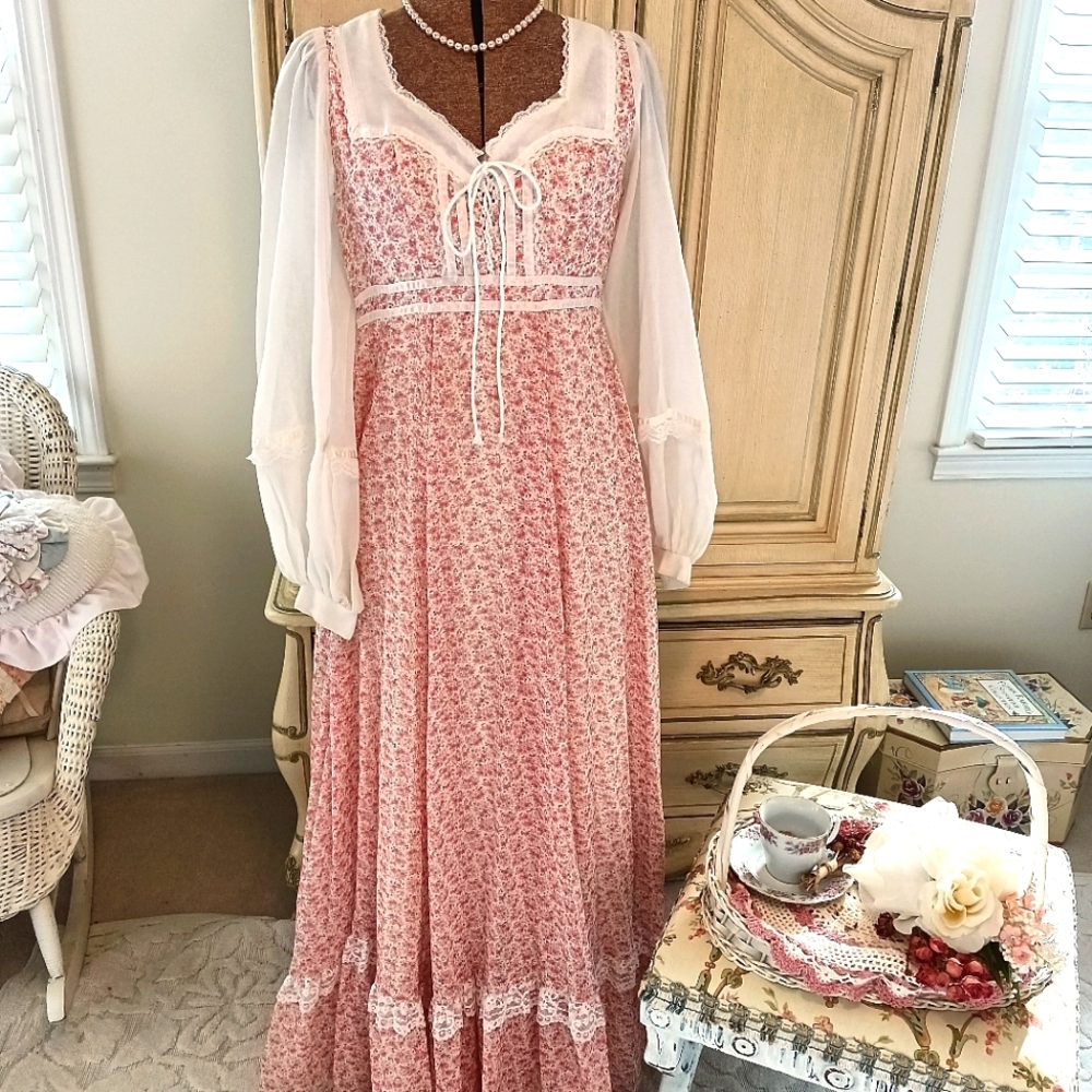 RARE 70S COTTON PINK CALICO "GUNNE SAX" PRAIRIE ! - Picture 16 of 16